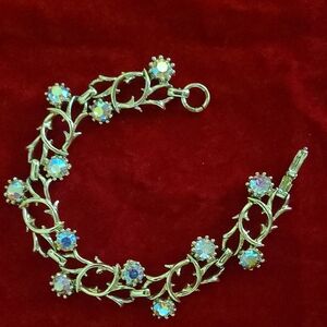 Elegant Goldtone Aurora Borealis Rhinestone Floral Bracelet
